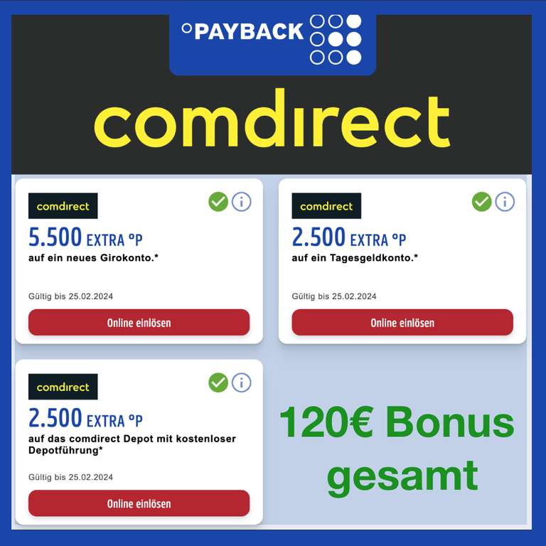 [comdirect + Payback] 12.000 Punkte + 50€ für Girokonto inkl. Tagesgeld 3,75% pa 6 Monate, bis 1.000.000€ + Depot (personalisiert)