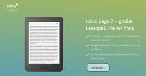 tolino page 2 eBook-Reader 6 Zoll eReader + Leselicht, 6 Zoll E Ink Carta-Display, HD-Auflösung (212 ppi, 768 x 1024 Pixel, 16 Graustufen)