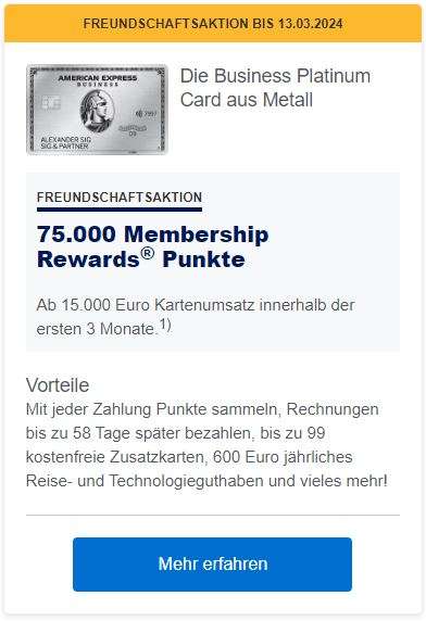 [AMEX] American Express Business Platinum Card mit 75.000 Membership Rewards durch Freundschaftsaktion