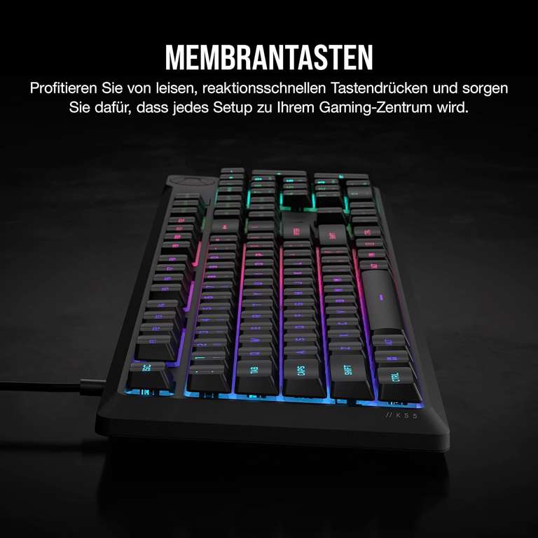 Corsair K55 CORE RGB Membran Kabelgebundene Gaming-Tastatur – Spritzwasserschutz – Zehn-Zonen-RGB – iCUE-Kompatibel – QWERTZ | OttoUP+
