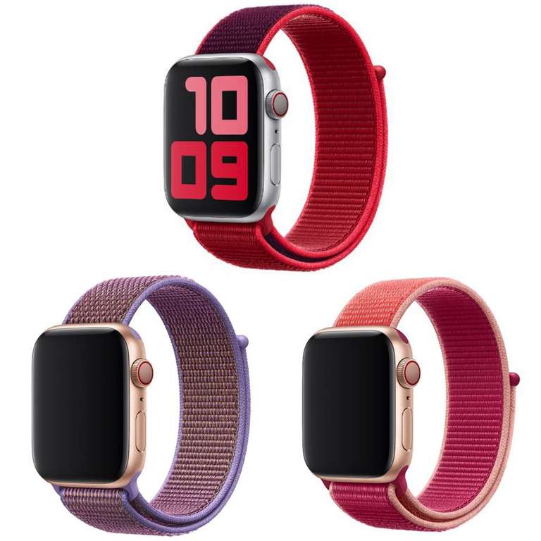 Apple Sport Loop Armband für Apple Watch Series 1-8/SE/Ultra in 42/44/45/49mm | aus Nylon | Klettverschluss | in Red / Lilac / Pomegranate