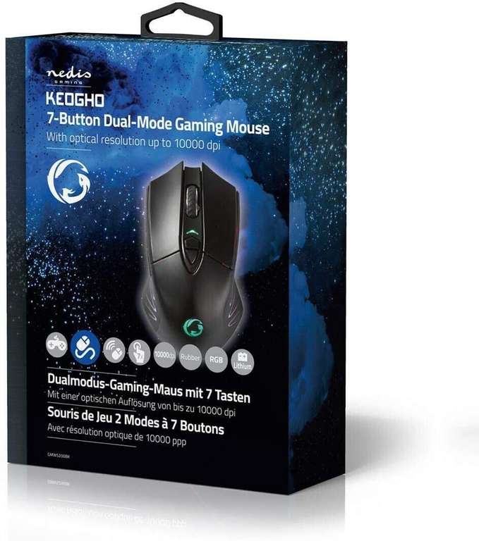 Nedis Dual RGB Gaming Maus Wireless & Kabelgebunden Mouse Einstellbar DPI bis 10K