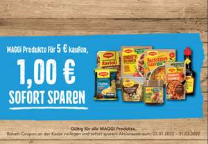 1€ Coupon für Maggi Produkte im Wert von mindestens 5€ bis 31.03.2022