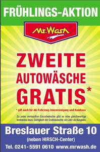 [Mr. Wash] [Lokal Aachen] Mr. Wash Frühlingsaktion - Zweite Autowäsche Gratis (gilt auch für Fahrzeug Innenreinigung & Handwax)