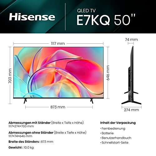 [OTTO UP] Hisense 50E7KQ QLED Smart TV 127 cm (50 Zoll), 4K, HDR10, HDR10+ decoding, HLG, Dolby Vision, DTS Virtual, Bluetooth, Alexa