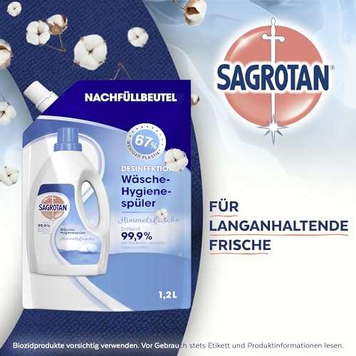 Sagrotan Wäsche-Hygienespüler Himmelsfrische – Desinfektionsspüler für hygienisch saubere und frische Wäsche – 5 x 1,2 l [PRIME/Sparabo]