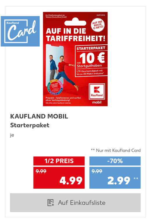 Prepaid Kaufland-Mobil - Starterpaket inkl. 10€ Startguthaben *Plus 10GB extra* (Im Markt, evtl. ab 14.12.23 vielleicht auch online)