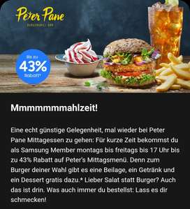 Samsung Members| Peter Pane | Gratis Menü im Wert von 8,50€ bei Kauf eines Burgers oder Salat | Mon-Fr 12 bis 17 Uhr