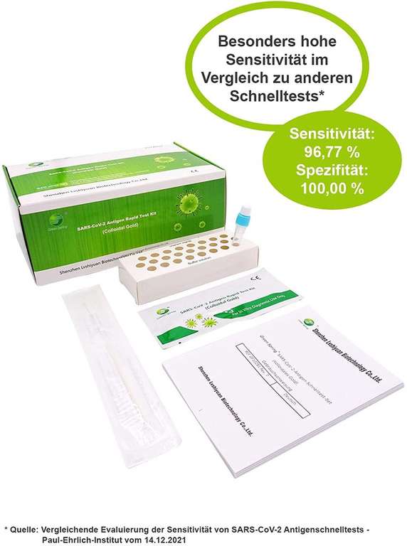 Green Spring Antigen SARS CoV-2 Schnelltest - 25er Packung - 4 in 1 Test mit Lolly Test Test-ID AT006/22 | 25er Box