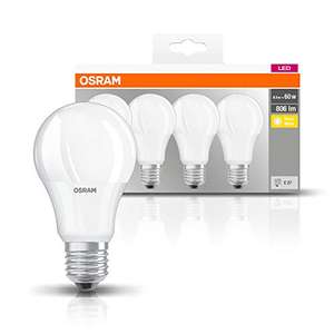 Osram LED Base Classic A Lampe, mit E27-Sockel, nicht dimmbar, Ersetzt 60 Watt, Matt, Warmweiß - 2700 Kelvin, 4er-Pack (Prime und ManoMano)