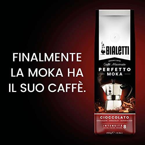Bialetti Perfetto Moka Cioccolato: Gemahlener Kaffee mit mittlerer Röstung, Schokoladenaroma, 250g x 6 (12,42€/KG) [Prime Spar-Abo]