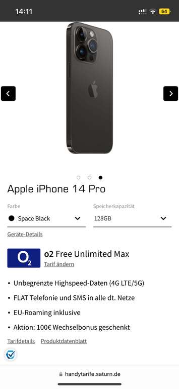 iPhone 14 pro O2 unlimited
