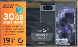 Lokal; Vodafone Netz: Google Pixel 8 im Otelo Allnet/SMS Flat 30GB 5G 19,99€/Monat, 1€ Zuzahlung, 0€ AG, 50€ Wechselbonus