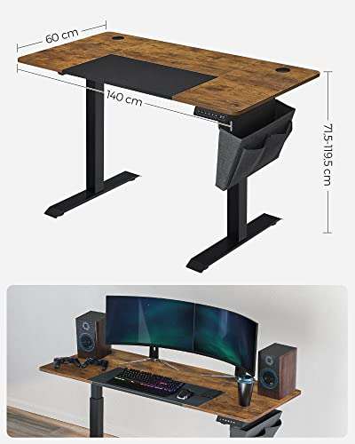 SONGMICS Höhenverstellbarer Schreibtisch elektrisch, 60 x 140 x (72-120) cm