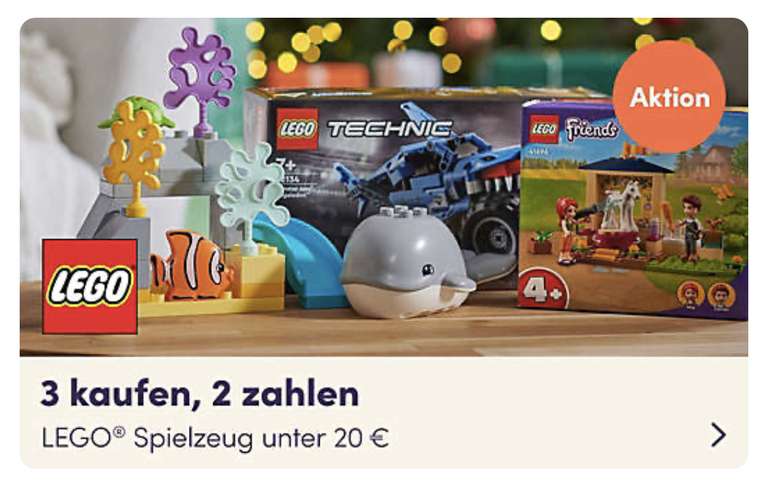 MyToys, Lego Aktion. 3 für 2 bei den Sets für unter 20€, gilt auch für den Adventskalender (14,23€ / Stück) (Versand entfällt bei Flat)