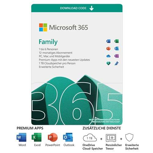 Microsoft 365 Family 12+3 Monate Abonnement 6 Nutzer incl. McAfee Total Protection 2022 6 Geräte 12 Monate Abonnement