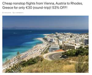 Wien nach Rhodos: Hin- und Rückflug nonstop für nur 30€ (53% Rabatt)