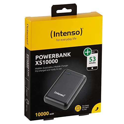 Intenso XS10000 Powerbank, 10000 mAh, LiPo, Statusanzeige, USB C, A & micro für 12,99€ (Prime)