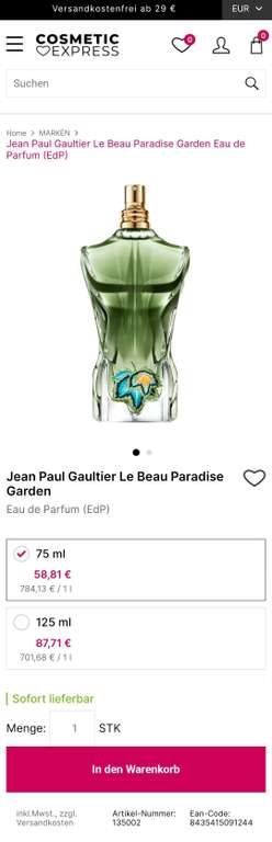 Jean Paul Gaultier Le Beau Paradise Garden Eau de Parfum 75ml [Pieper]