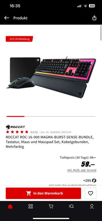 ROCCAT ROC-16-000 MAGMA-BURST-SENSE-BUNDLE, Tastatur, Maus und Mauspad Set, Kabelgebunden, Mehrfarbig