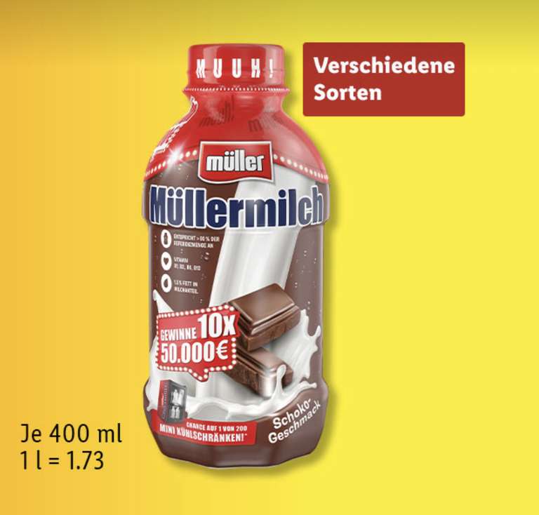 [LIDL PLUS APP COUPON]0.69€ Müller Milch verschiedene Sorten