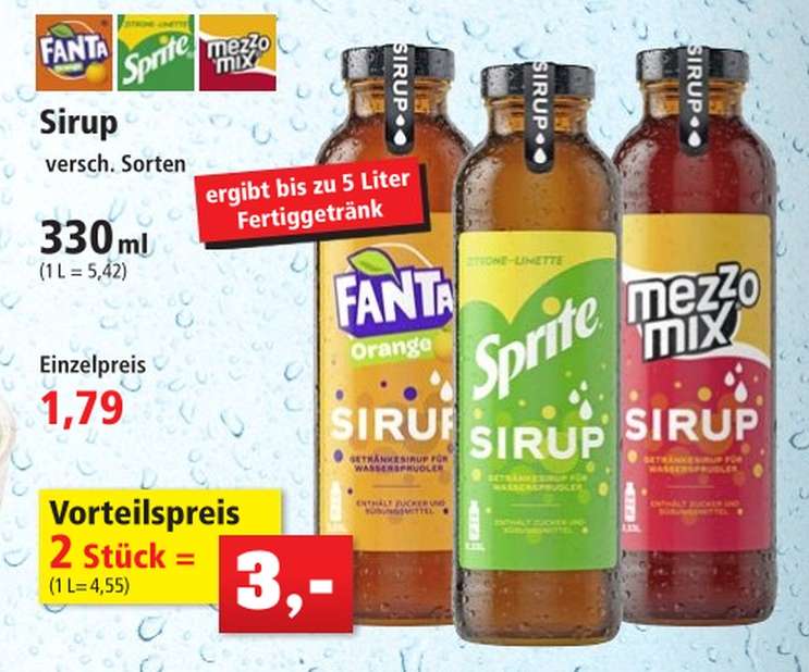 (Thomas Philipps) Fanta Orange Sirup / Sprite Sirup / Mezzo Mix Sirup 330ml für 5 Liter Mischgetränk [OFFLINE]