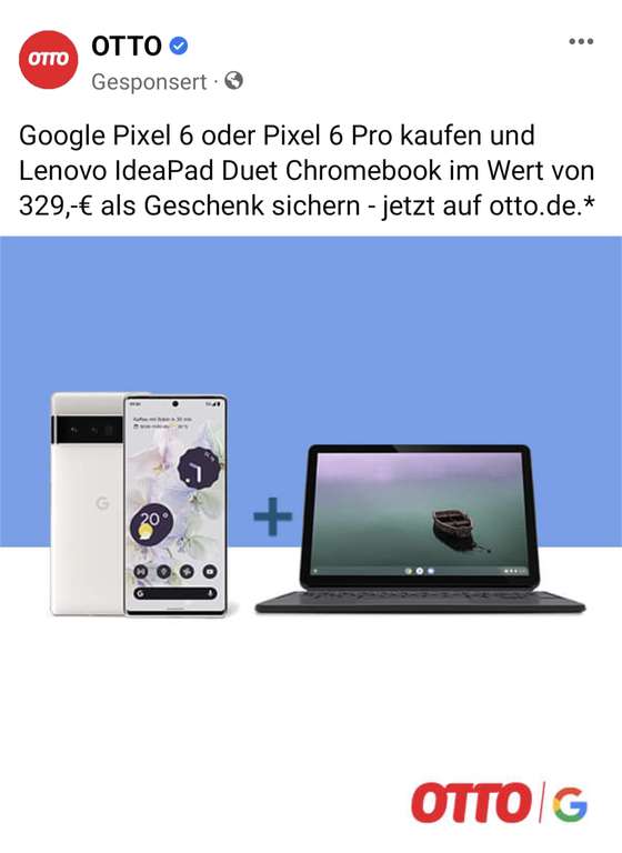 [Otto Up] Google Pixel 6 oder Pixel 6 Pro kaufen und Lenovo IdeaPad Duet Chromebook als Geschenk sichern