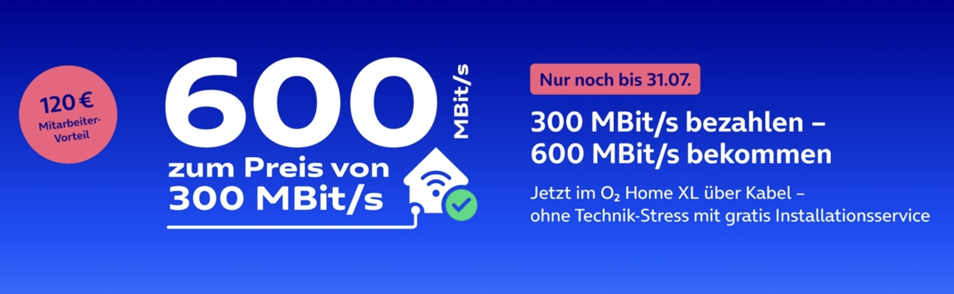 [CB] o2 Kabel 600 MBit/s zum Preis von 300 MBit/s – effektiv 30,40 €/Monat | 600/75 MBit/s | 35,40€/Monat ohne CB
