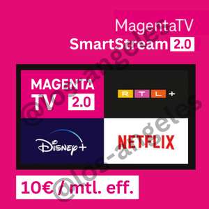 Telekom MagentaTV SmartStream 2.0 (11,33€ mtl. eff.) mit Netflix, Disney+ & RTL+ // Magenta TV MegaStream 2.0 (18€ mtl. eff.) ohne Werbung