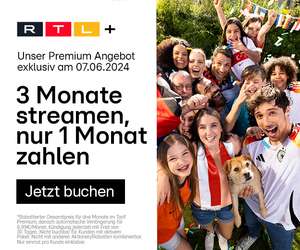 Ab 14 Uhr bestellbar: RTL+ Premium Tarif Abo - 3 Monate lang zum Preis von 1 erhalten; sprich mit 67% Rabatt