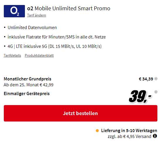 Samsung Galaxy S23 - mit o2 Unlimited Smart (15 Mbit/s LTE)