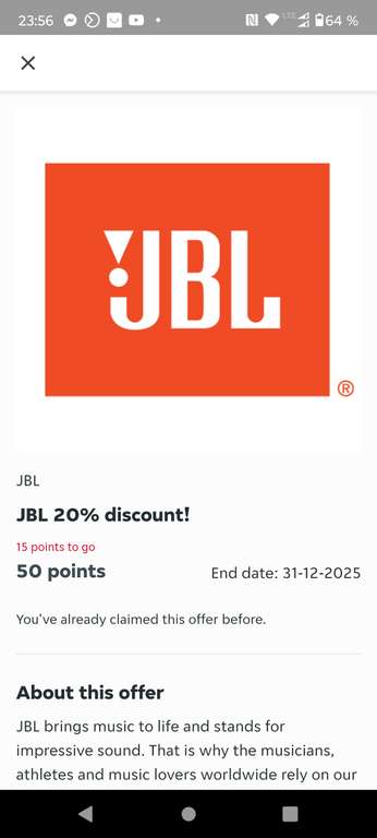JBL 20% Gutschein bei Lieferando im Tausch gegen 50 Punkte