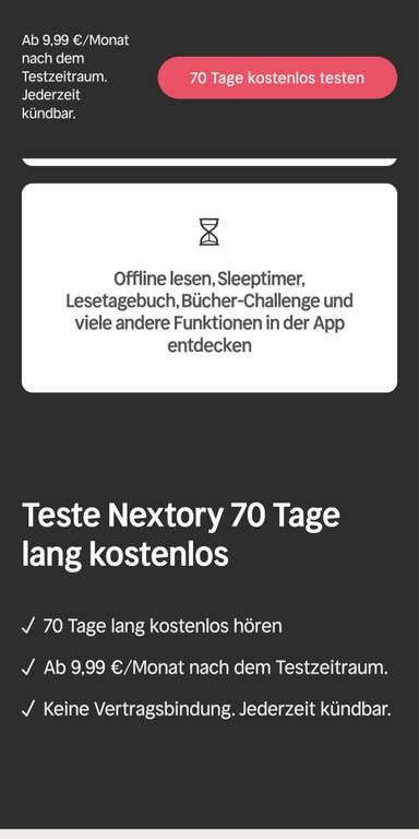 70 Tage Nextory gratis- Hörbücher+ E- Books [Vodafone Happy]