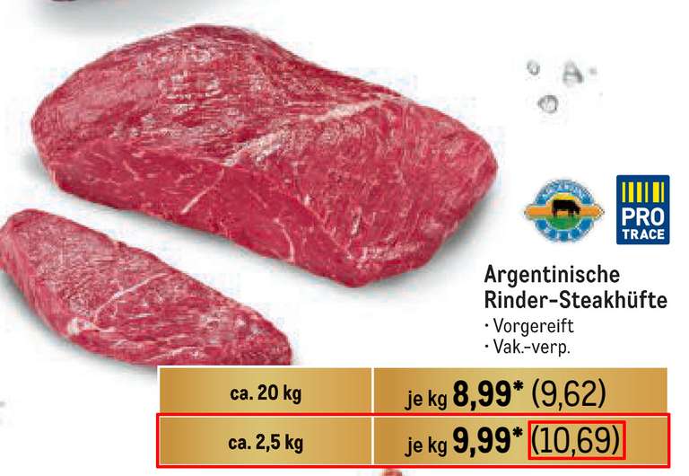 [METRO] Argentinische Rinder-Steakhüfte zum guten Preis - 10,69€/Kg ein Stück ca. 2.5Kg