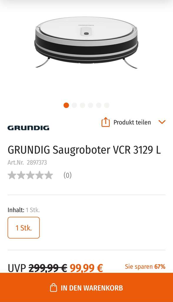 Drogerie Müller Sonntagsknaller GRUNDIG Saugroboter VCR 3129 L weiss  Art.Nr. 2897373 | mydealz