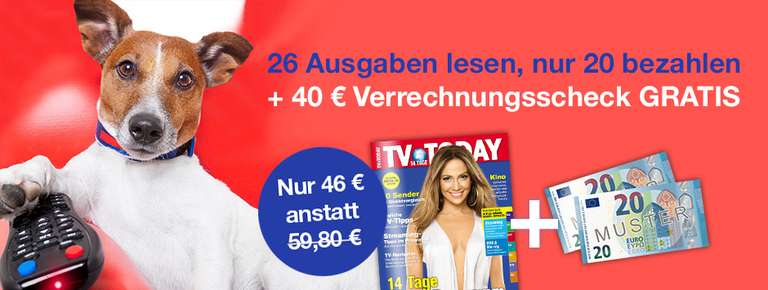 TV Today Zeitschrift 12 Monate für 46€ inkl. 40€ Verrechnungsscheck (TV Spielfilm XXL 48€)