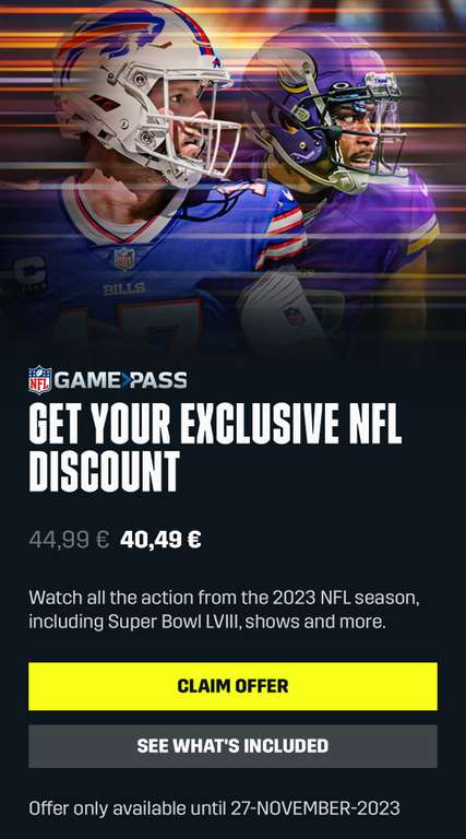 NFL Gamepass für 40,49€