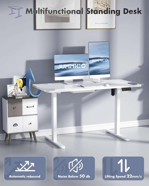 JUMMICO Höhenverstellbarer Schreibtisch, weiß, 120x60 cm mit aktiviertem 10€ Coupon [BESTPREIS]