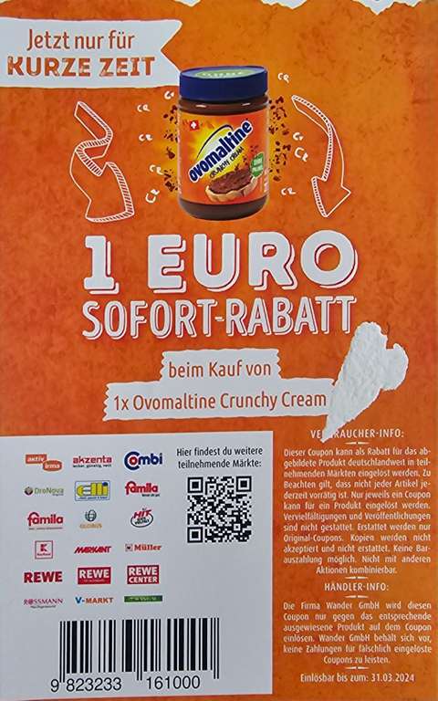 Ovomaltine Crunchy Cream Coupon 1 €