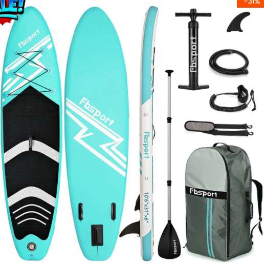 FBSPORT SUP Stand Up Paddle Board Kit mit Alu-Paddel+Handpumpe,Komplettes Zubehör 320CM