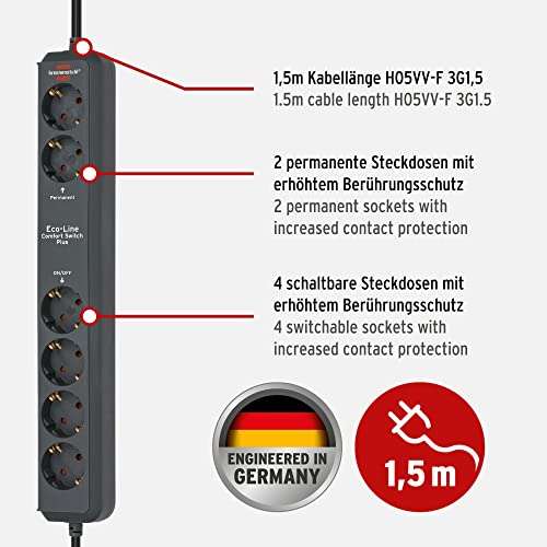 [PRIME] Brennenstuhl Eco-Line - Comfort Switch Plus Steckdosenleiste