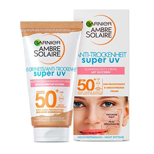 [Prime] Garnier Sensitiv Expert + Sonnencreme für das Gesicht, Wasserfester Sonnenschutz mit LSF 50, Ambre Solaire, 50 ml