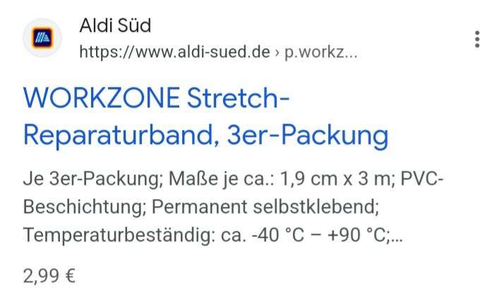 Aldi Süd Langenselbold/Hessen: 3 Rollen Stretch-Reparaturband , jeweils 3m lang und 19mm breit, -40° bis +90° beständig