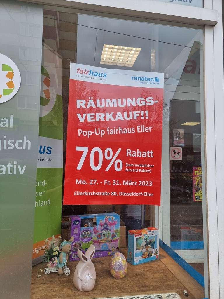 [Lokal Düsseldorf] Eller Fairhaus Pop Up Räumungsverkauf 70 % Rabatt auf alles