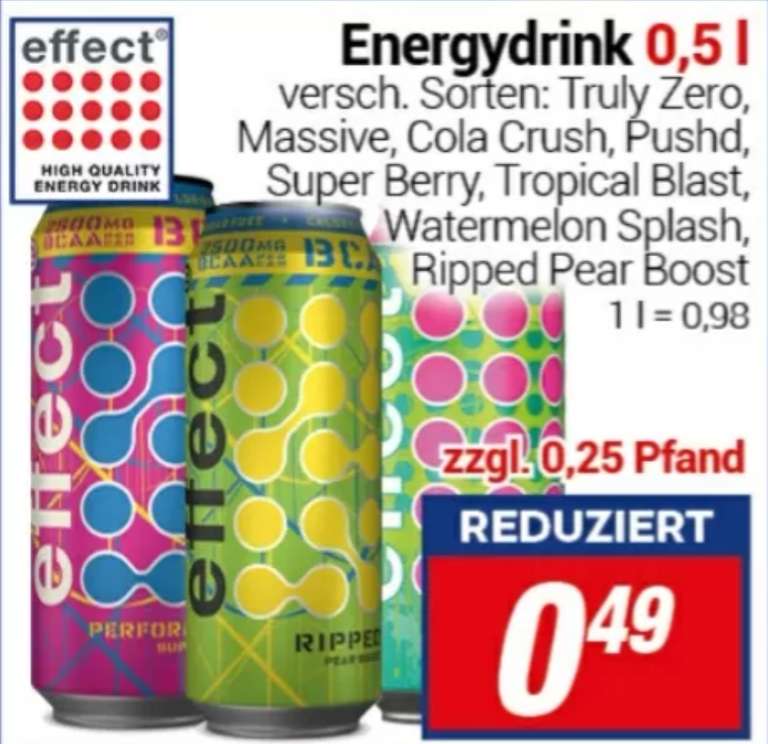 [Centershop Filialen] Effect Energy Drinks 0,5l in verschiedenen Sorten für nur 0,49€ [Lokal]