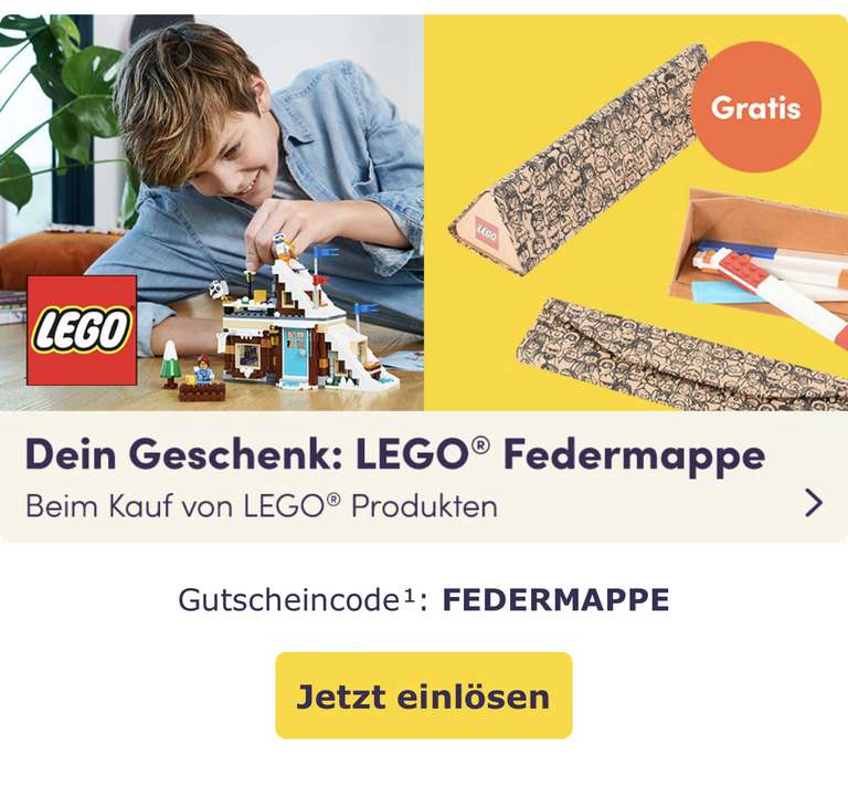 [ Mytoys ] Gratis Lego Federmappe beim Kauf von Lego Artikeln