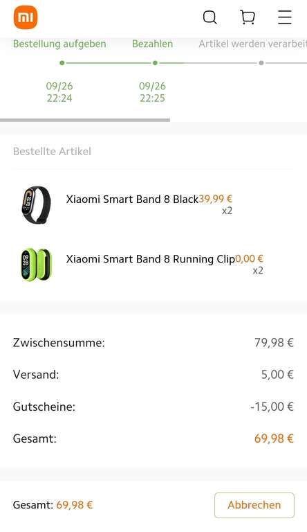 2x Xiaomi Band 8 EU Version mit Schuhclip für 69,98 € bzw. 34,99€ pro Stück