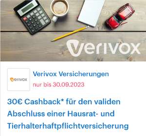 [Verivox + Shoop] 30,- € Cashback für den validen Abschluss einer Hausrat- oder Tierhalterhaftpflichtversicherung