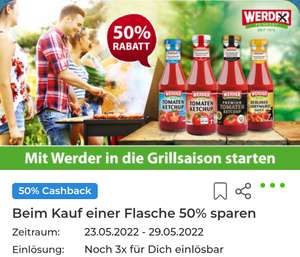 50% Cashback beim Kauf von Werder Ketchup deiner Wahl (effektiv für 0,75€)