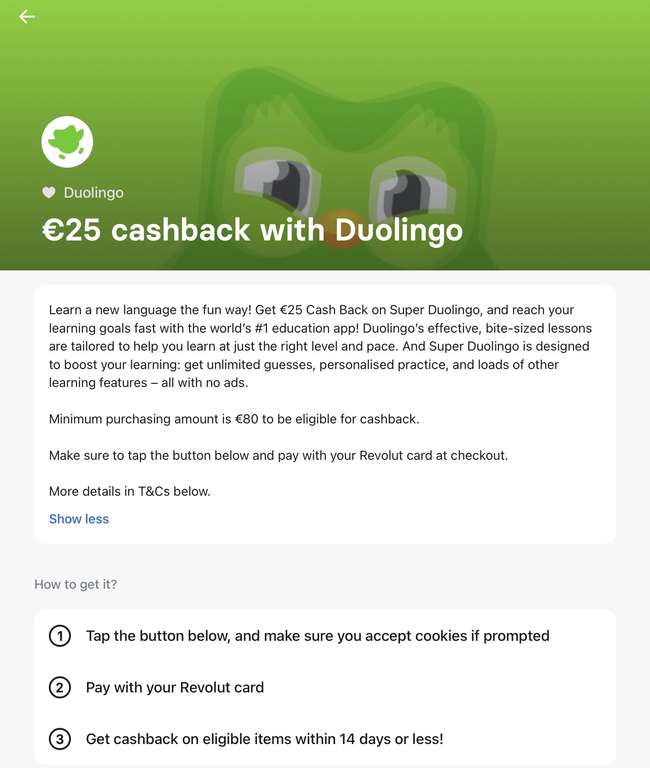 25 Euro Cashback auf Super Duolingo Jahres- und Familienabonnements